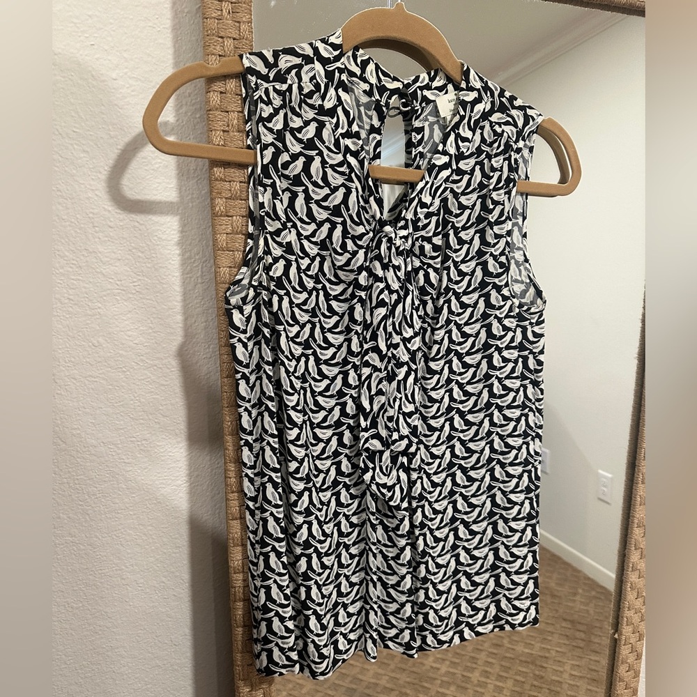 Kate Spade Black & White Bird Print Sleeveless Top – XS